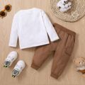 2pcs Baby Boy 100% Cotton Solid Pants and Long-sleeve Graphic Tee Set White image 2