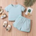 2pcs Baby Boy/Girl Short-sleeve Striped Tee & Shorts Set Blue image 1