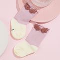 2-pack Baby / Toddler Wings Decor Colorblock Breathable Non-slip Glue Socks PinkyWhite