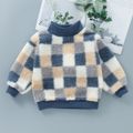 2-piece Toddler Boy Plaid Fuzzy Pullover and Elasticized Pants Set Navy image 2