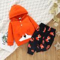 2pcs Baby Cartoon Fox Print 3D Ears Long-sleeve Hoodie and Trousers Set Orange image 1