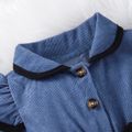 2pcs Baby Solid Lapel Long-sleeve Ruffle Bowknot Jumpsuit Set Blue image 3