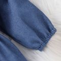 2pcs Baby Solid Lapel Long-sleeve Ruffle Bowknot Jumpsuit Set Blue image 5
