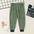 2-piece Toddler Boy Dinosaur Print Stripe Pullover and Pants Set Dark Green