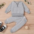2pcs Baby 95% Cotton Long-sleeve All Over Striped Pullover and Trousers Set Light Grey