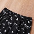 2-piece Toddler Boy Letter Dinosaur Print Hoodie Sweatshirt and Pants Set Black image 3