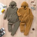 2-piece Toddler Boy/Girl Waffle Solid Hoodie Sweatshirt and Pants Set Ginger