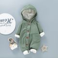 Baby 95% Cotton Long-sleeve Thickened Fleece Lined Hooded Waffle Jumpsuit Turquoise image 1