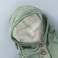 Baby 95% Cotton Long-sleeve Thickened Fleece Lined Hooded Waffle Jumpsuit Turquoise