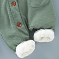 Baby 95% Cotton Long-sleeve Thickened Fleece Lined Hooded Waffle Jumpsuit Turquoise
