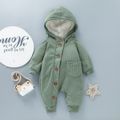 Baby 95% Cotton Long-sleeve Thickened Fleece Lined Hooded Waffle Jumpsuit Turquoise image 5