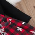 Christmas 2pcs Baby Snowflake Print Red Plaid Bowknot Splicing Ribbed Long-sleeve Dress Set Black