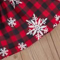 Christmas 2pcs Baby Snowflake Print Red Plaid Bowknot Splicing Ribbed Long-sleeve Dress Set Black