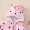 Baby Girl/Boy Fleece Lined Stars Print Zipper Hooded Long-sleeve Jumpsuit Pink