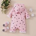 Baby Girl/Boy Fleece Lined Stars Print Zipper Hooded Long-sleeve Jumpsuit Pink