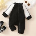 Baby Boy Thickened Fleece Raglan Long-sleeve Zip Jumpsuit Black