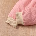 2pcs Baby Boy/Girl Solid Ribbed Long-sleeve Button Top and Trousers Set Pink