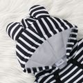 Baby Boy/Girl Striped 3D Ears Hooded Long-sleeve Footed Snap-up Jumpsuit Dark Blue/white