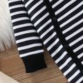Baby Boy/Girl Striped 3D Ears Hooded Long-sleeve Footed Snap-up Jumpsuit Dark Blue/white image 4