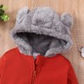 Baby Boy/Girl Fuzzy Fleece Hooded Thickened Long-sleeve Jumpsuit Red