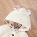 Baby Girl Solid Textured Long-sleeve 3D Ears Hooded Ruffle Jumpsuit Beige