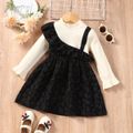 Toddler Girl Faux-two Mock Neck Floral Design Long-sleeve Dress Black