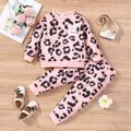 2-piece Toddler Girl Leopard Print Rabbit Embroidered Sweatshirt and Elasticized Pants Set Pink