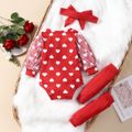 Valentine's Day 3pcs Baby Girl Love Heart Print Red Long-sleeve Romper Set Red