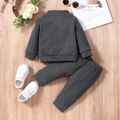 2pcs Baby Girl Letter Embroidered Textured Long-sleeve Zip Top and Trousers Set Dark Grey