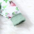 100% Cotton Baby Girl Letter Print Light Green Ribbed Splicing Floral Print Long-sleeve Hooded Jumpsuit Light Green