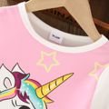 Toddler Giel Unicorn Stars Print Colorblock Long-sleeve Dress White