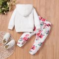 2-piece Toddler Girl Letter Floral Print Pocket Design Hoodie Sweatshirt and Bowknot Design Elasticized Pants Set White