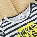 3pcs Baby Boy Elephant Letter Print Striped Long-sleeve Romper and Overalls with Hat Set Black