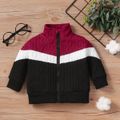 Baby Boy/Girl Imitation Knitting Colorblock Long-sleeve Zip Jacket Burgundy image 1