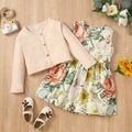 2-piece Toddler Girl Floral Print Sleeveless Dress and Button Design Long-sleeve Cardigan Set Apricot image 1