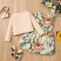 2-piece Toddler Girl Floral Print Sleeveless Dress and Button Design Long-sleeve Cardigan Set Apricot image 2