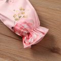 2pcs Baby Girl Bowknot Design Pink Floral Print Long-sleeve Ruffle Dress with Headband Set Pink