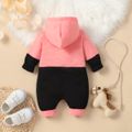 Baby Boy/Girl Colorblock Long-sleeve Hooded Sporty Jumpsuit Pink