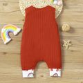 Baby Boy/Girl Rainbow and Letter Embroidered Brown Waffle Sleeveless Jumpsuit Brown image 3