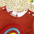 Baby Boy/Girl Rainbow and Letter Embroidered Brown Waffle Sleeveless Jumpsuit Brown image 4