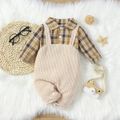Baby Girl Plaid Long-sleeve Faux-two Corduroy Jumpsuit Apricot