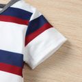 2pcs Baby Boy/Girl Striped/Colorblock Short-sleeve Romper and Shorts Set Dark blue/White/Red