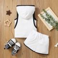 2pcs Baby Boy Letter and Star Print Hooded Sleeveless Tank Top and Shorts Set White