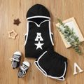 2pcs Baby Boy Letter and Star Print Hooded Sleeveless Tank Top and Shorts Set Black