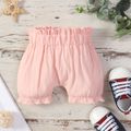 100% Cotton Baby Girl Solid Ruffle Elasticized Waist Bloomers Shorts Pink