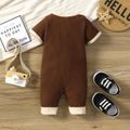 Baby Boy 95% Cotton Ribbed Short-sleeve Mustache and Letter Print Button Up Jumpsuit Brown