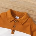 2pcs Toddler Boy Casual Colorblock Waffle Polo Shirt and Shorts Set Brown