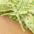 3pcs Baby Girl Green Floral Print Off Shoulder Strapless Puff-sleeve Crop Top and Skirt with Headband Set Green image 4