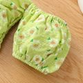 3pcs Baby Girl Green Floral Print Off Shoulder Strapless Puff-sleeve Crop Top and Skirt with Headband Set Green image 5