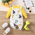 Dino Fan Baby Faux-two Dinosaur Allover Long-sleeve Yellow Jumpsuit Yellow